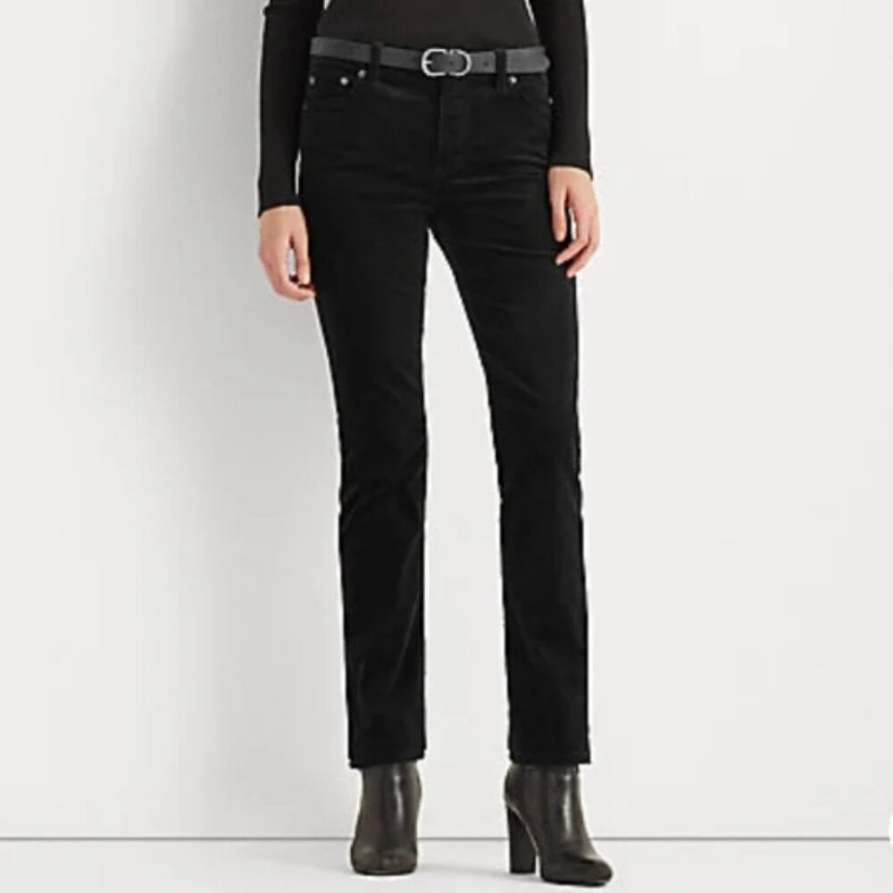 Ralph Lauren Sport Blue Label Women's Pant 6 Black Stretch Corduroy Low Rise NWT